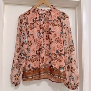 Joie Coral Pink Floral Peasant Blouse Size XS